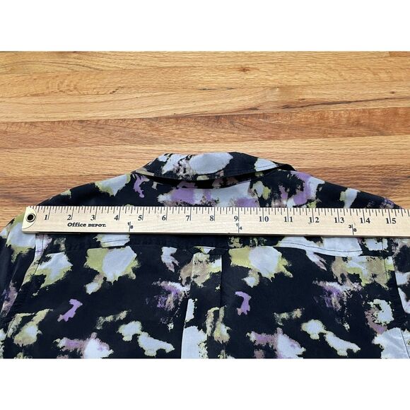 Banana Republic Watercolor 100% Silk Women's XS Black Shirt Button-Up Work - Picture 9 of 11